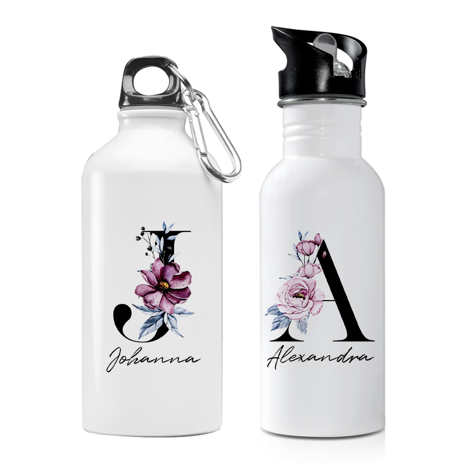 Blommig bokstav | Lila | Vattenflaska