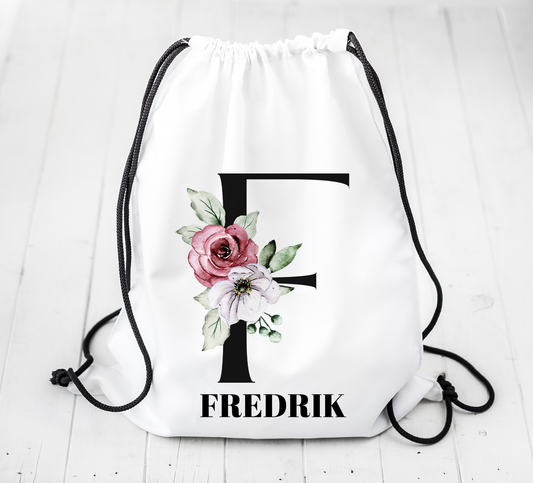 Blommig bokstav | Personlig gympapåse