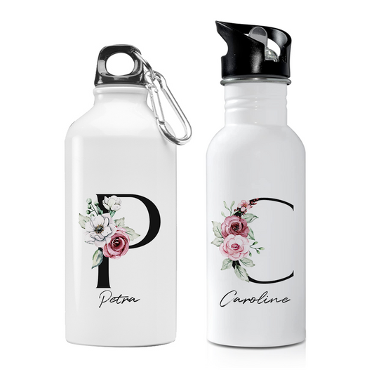 Blommig bokstav | Rosa | Vattenflaska