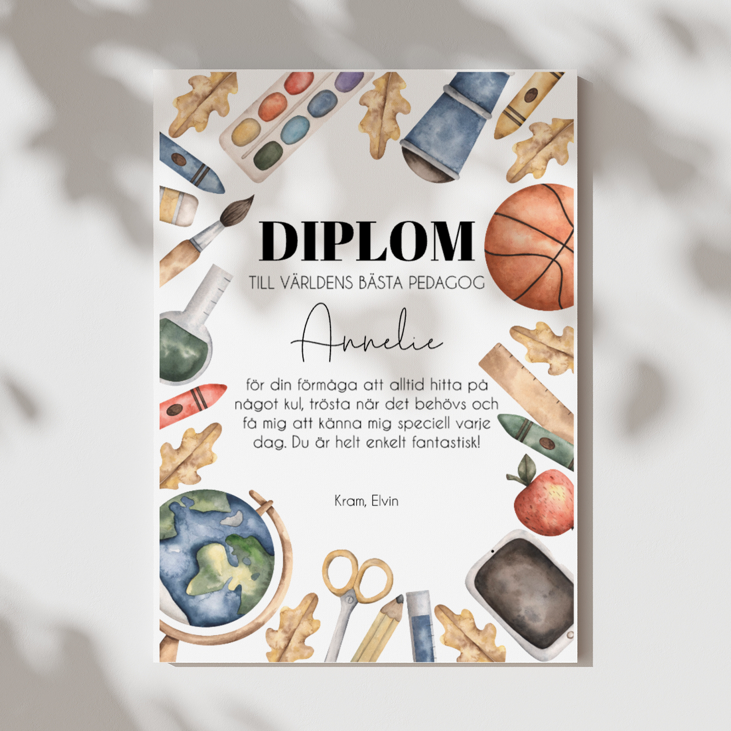 Diplom till fröken, lärare & pedagog | Personlig tavla/poster