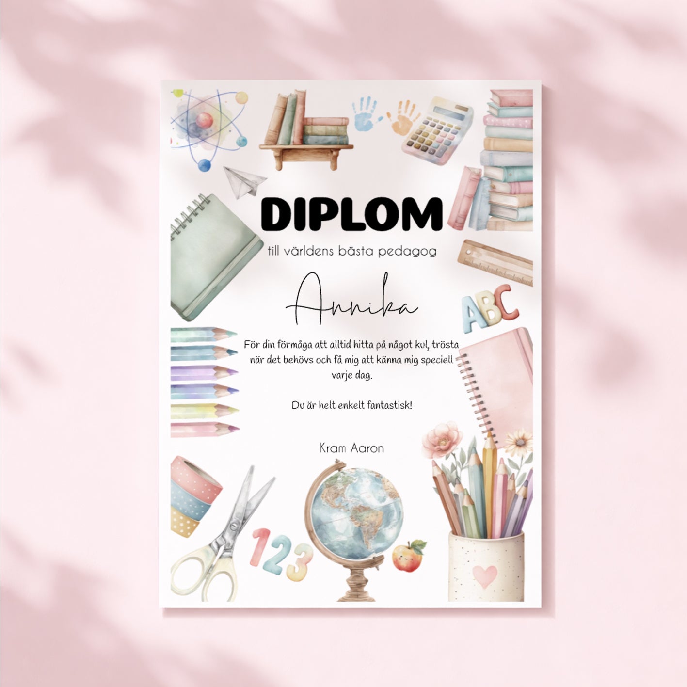 Diplom till fröken, lärare & pedagog | Personlig tavla/poster