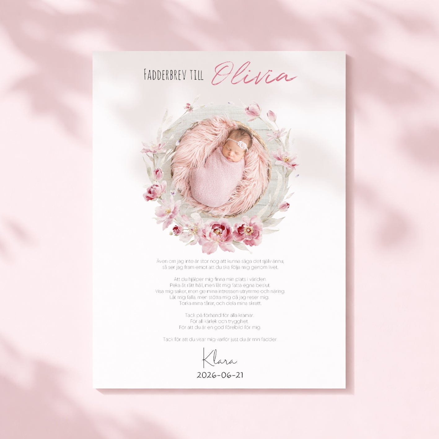 Fadderbrev | Rosa blommor