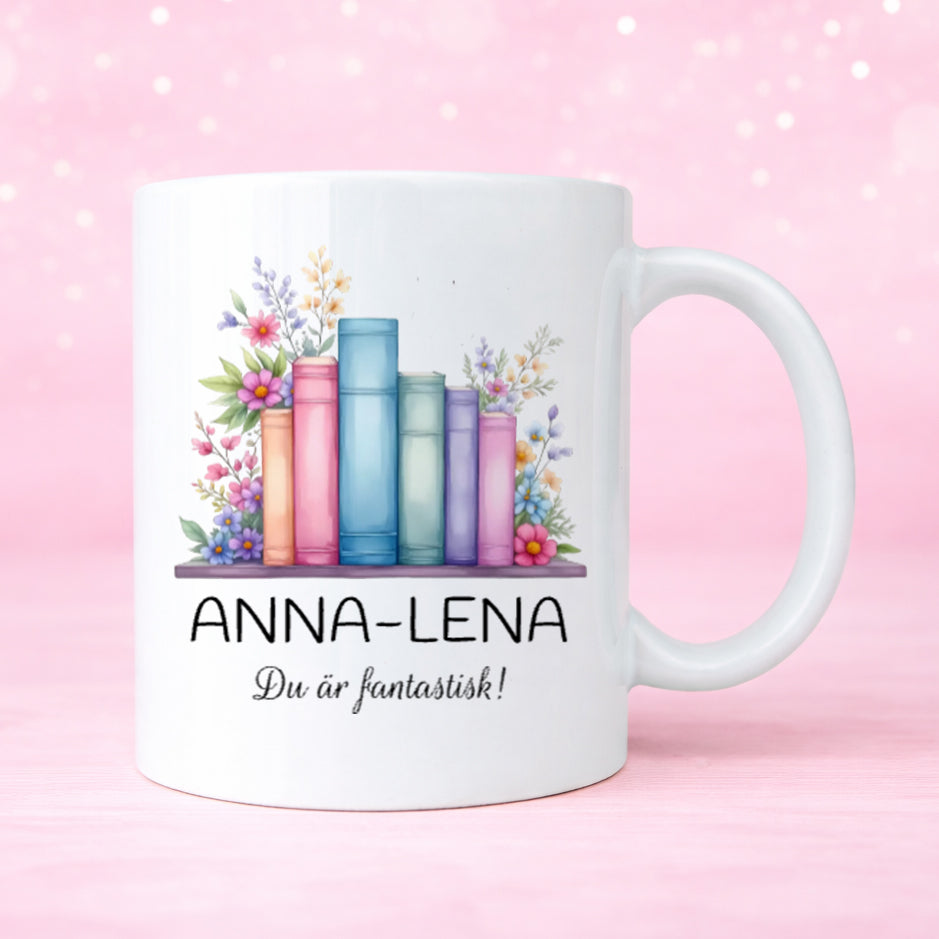 Rosiga böcker | Personlig mugg