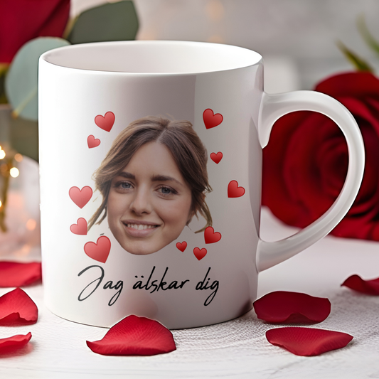 Hjärtan, ansikte | Personlig mugg