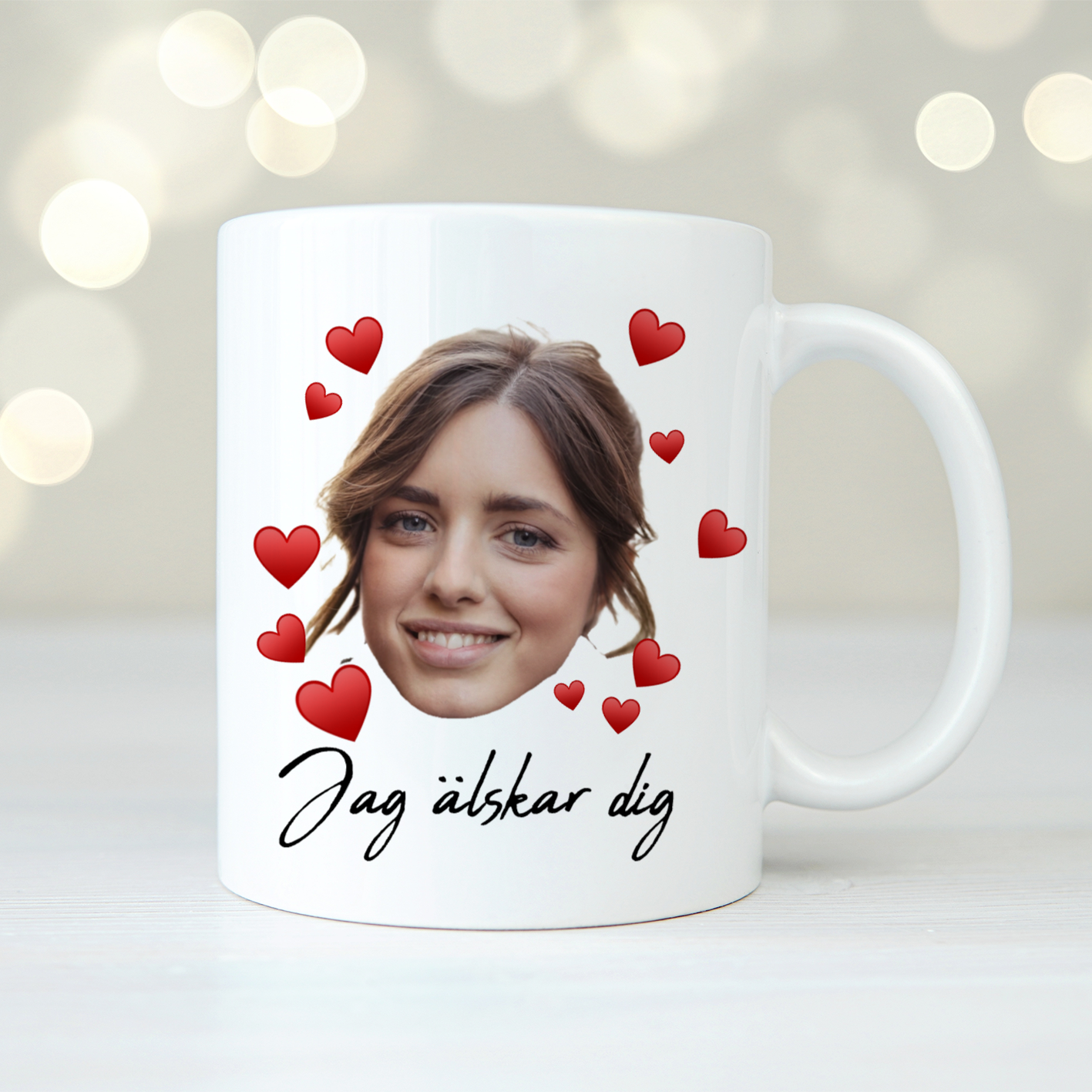 Hjärtan, ansikte | Personlig mugg