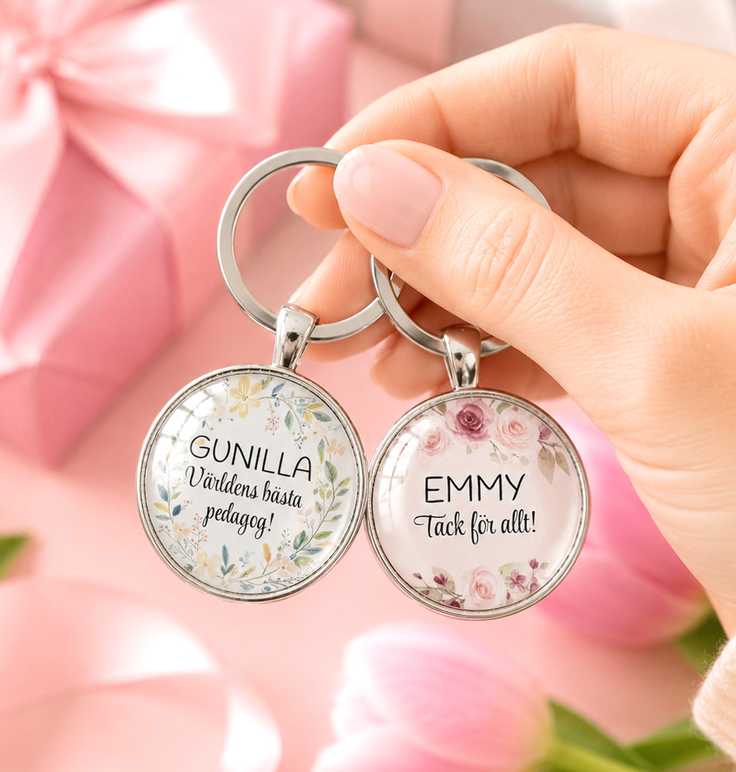 Blommor & Egen text | Nyckelring