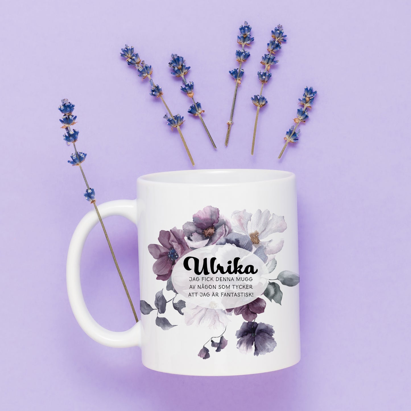 Mörklila blommor | Personlig mugg