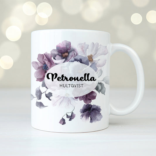 Mörklila blommor | Personlig mugg