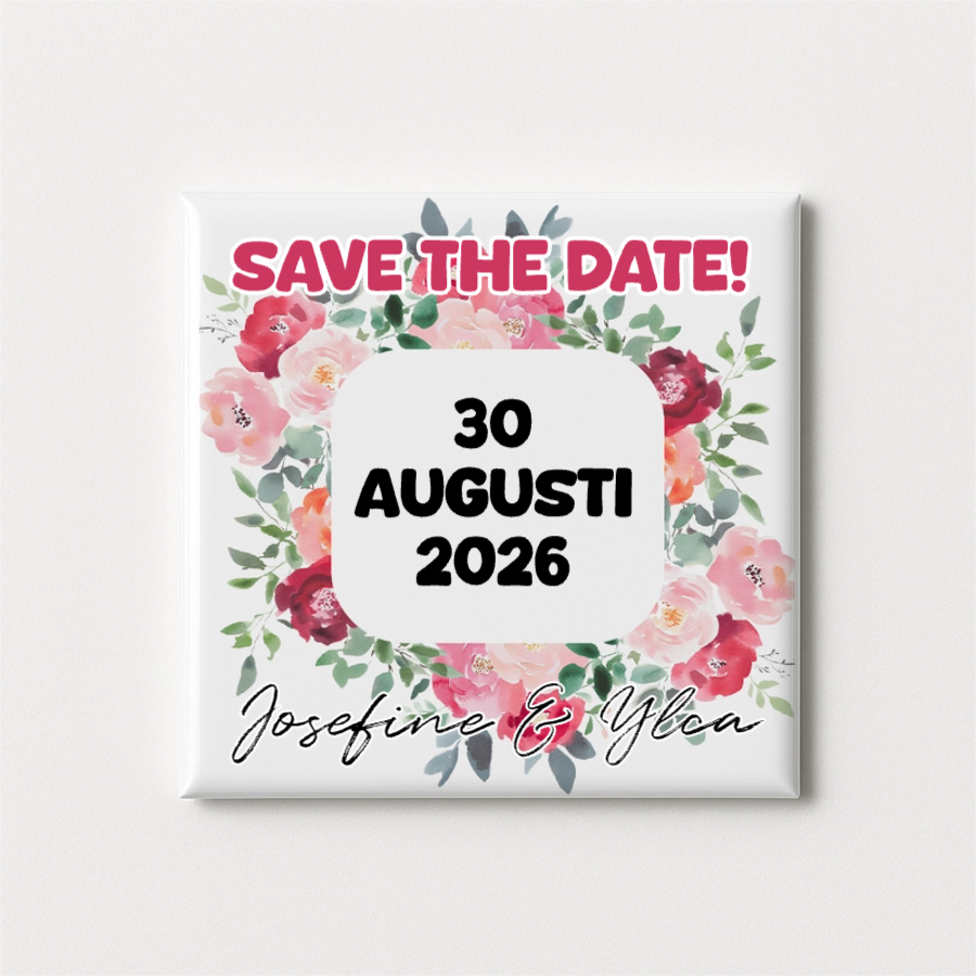 Rosa blommor | Save the date | Magnet