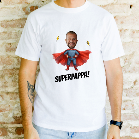 T-shirt med superhjälte och ansikte - Fars dag present