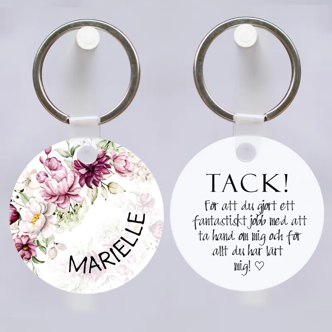 Tack, blommor | Frökenpresent | Nyckelring 5 cm