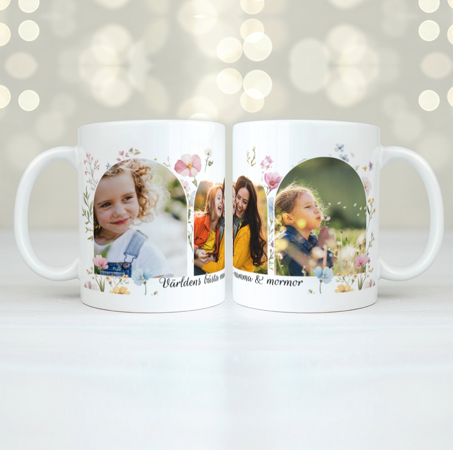 Tre foton & blommor | Personlig mugg