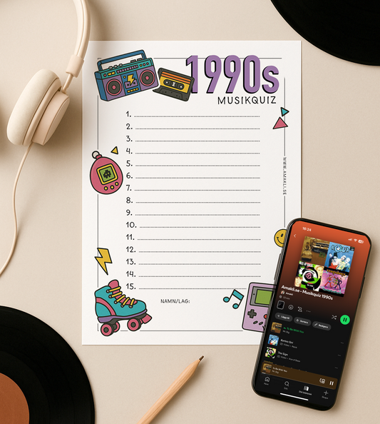 90-talet Musikquiz | Svarsblad & spellista