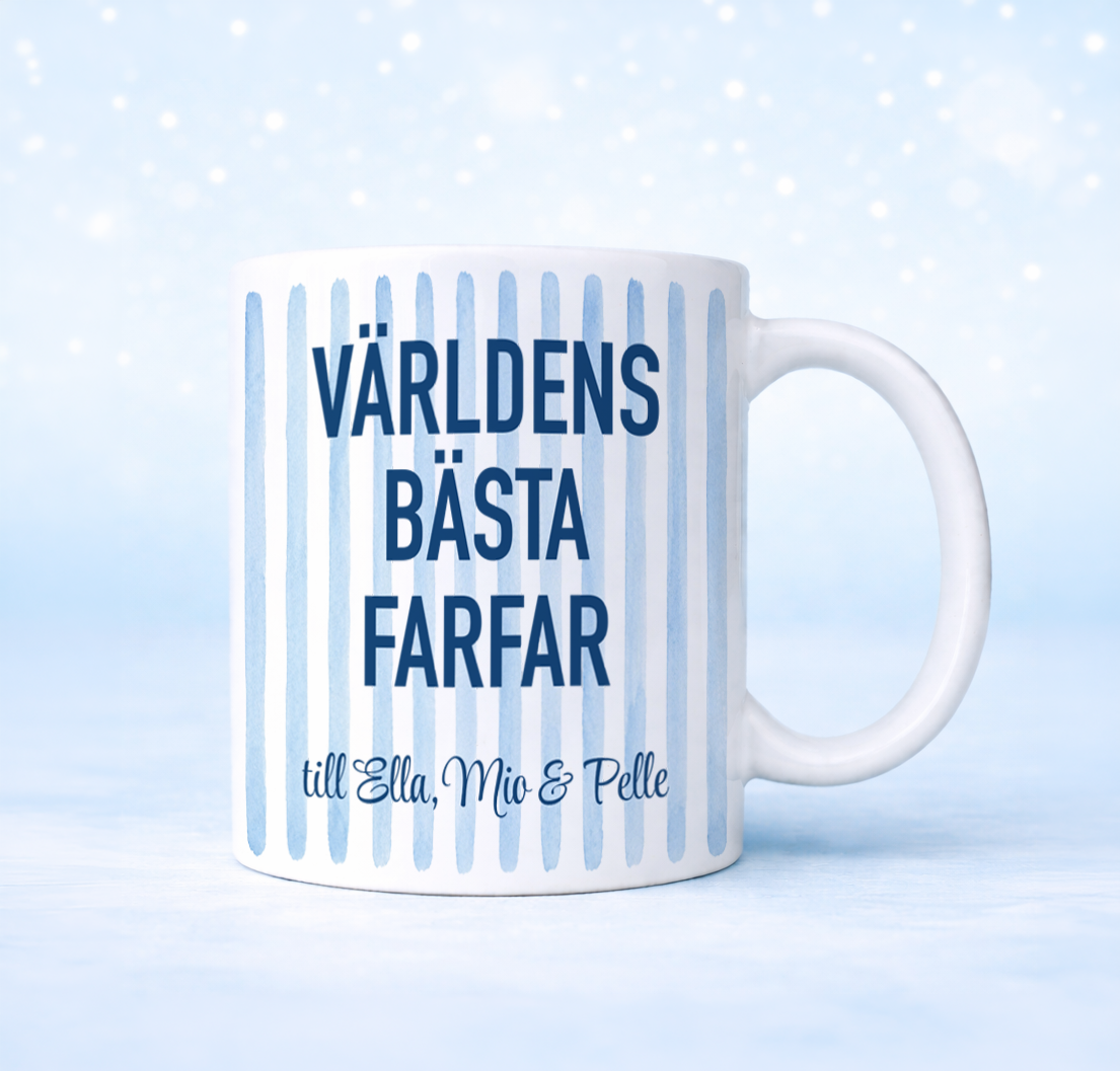 Blå streck | Valfri text | Personlig mugg