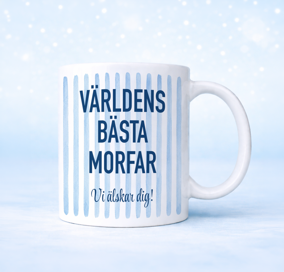 Blå streck | Valfri text | Personlig mugg