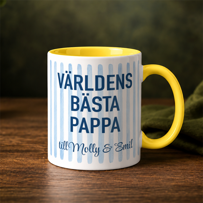 Blå streck | Valfri text | Personlig mugg