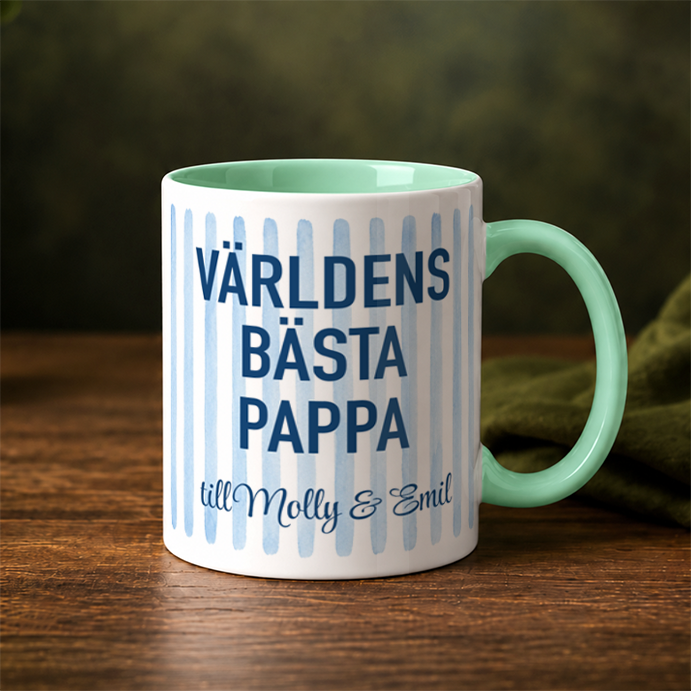 Blå streck | Valfri text | Personlig mugg
