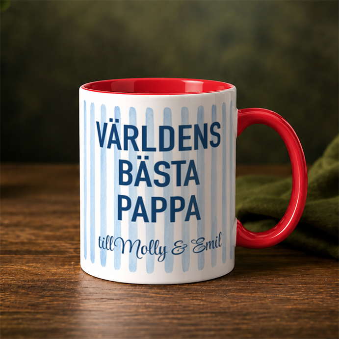 Blå streck | Valfri text | Personlig mugg