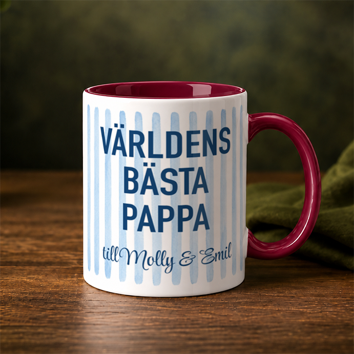 Blå streck | Valfri text | Personlig mugg