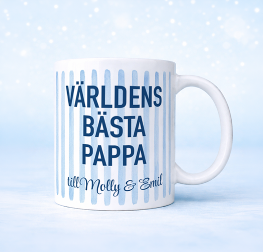 Blå streck | Valfri text | Personlig mugg