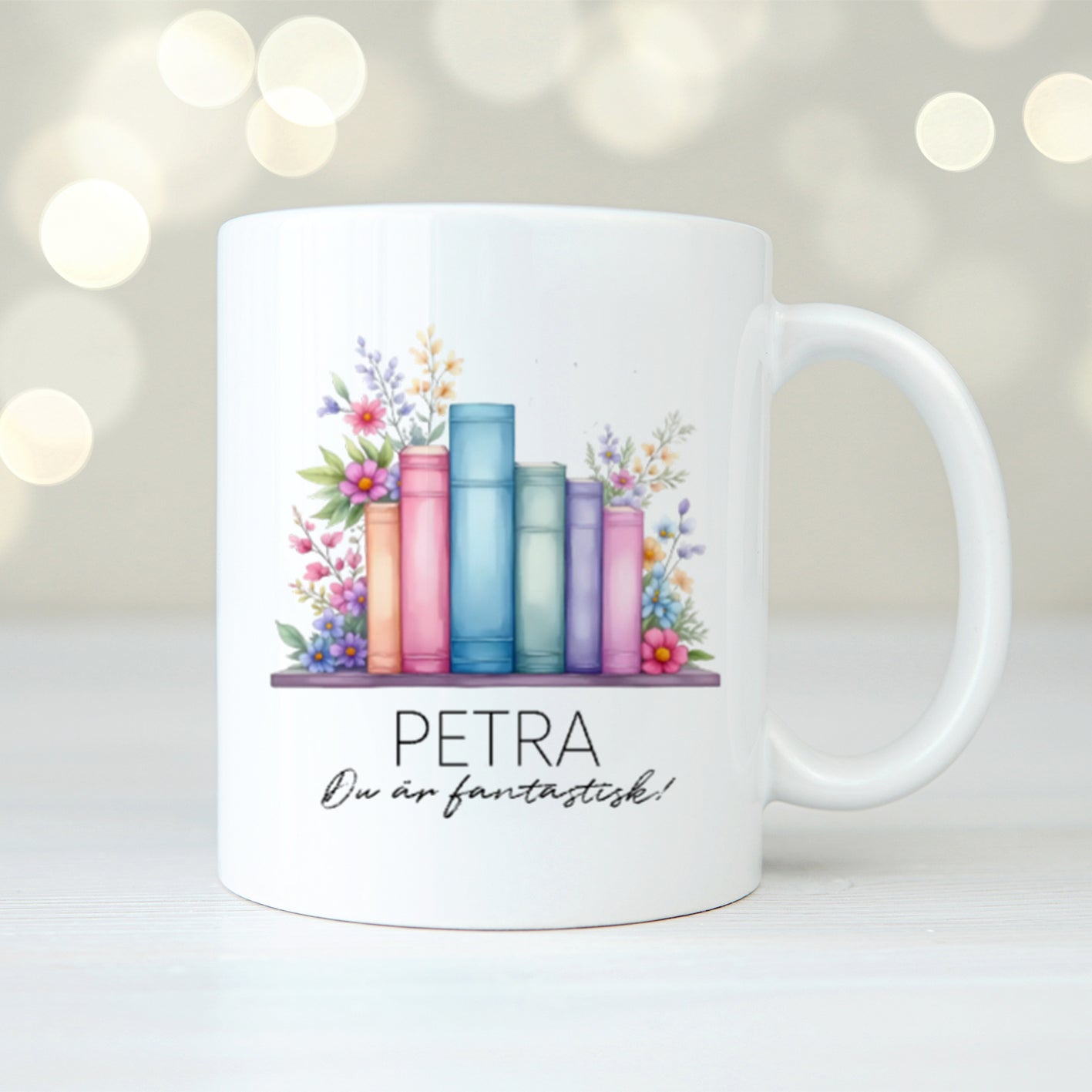 Rosiga böcker | Personlig mugg