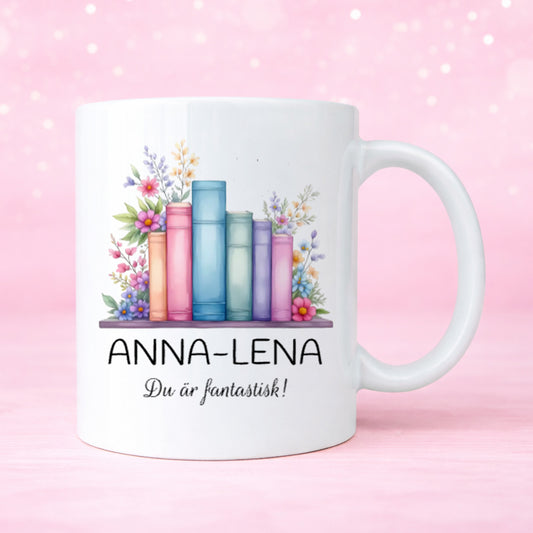 Rosiga böcker | Personlig mugg