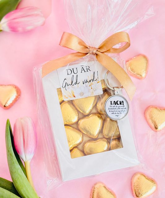 Du är guld värd | Chokladask & nyckelring