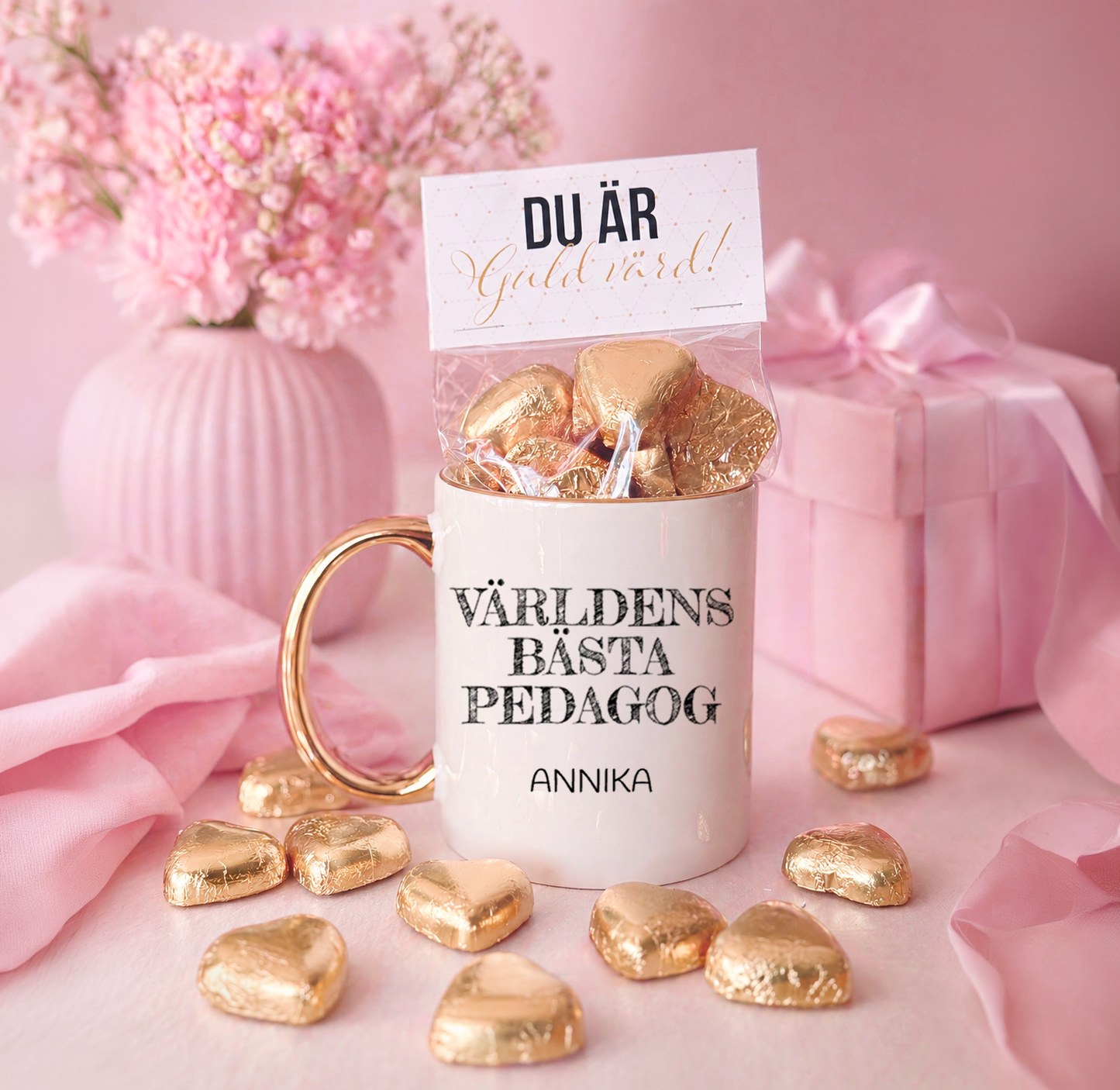 Du är guld värd | Personlig mugg & Choklad