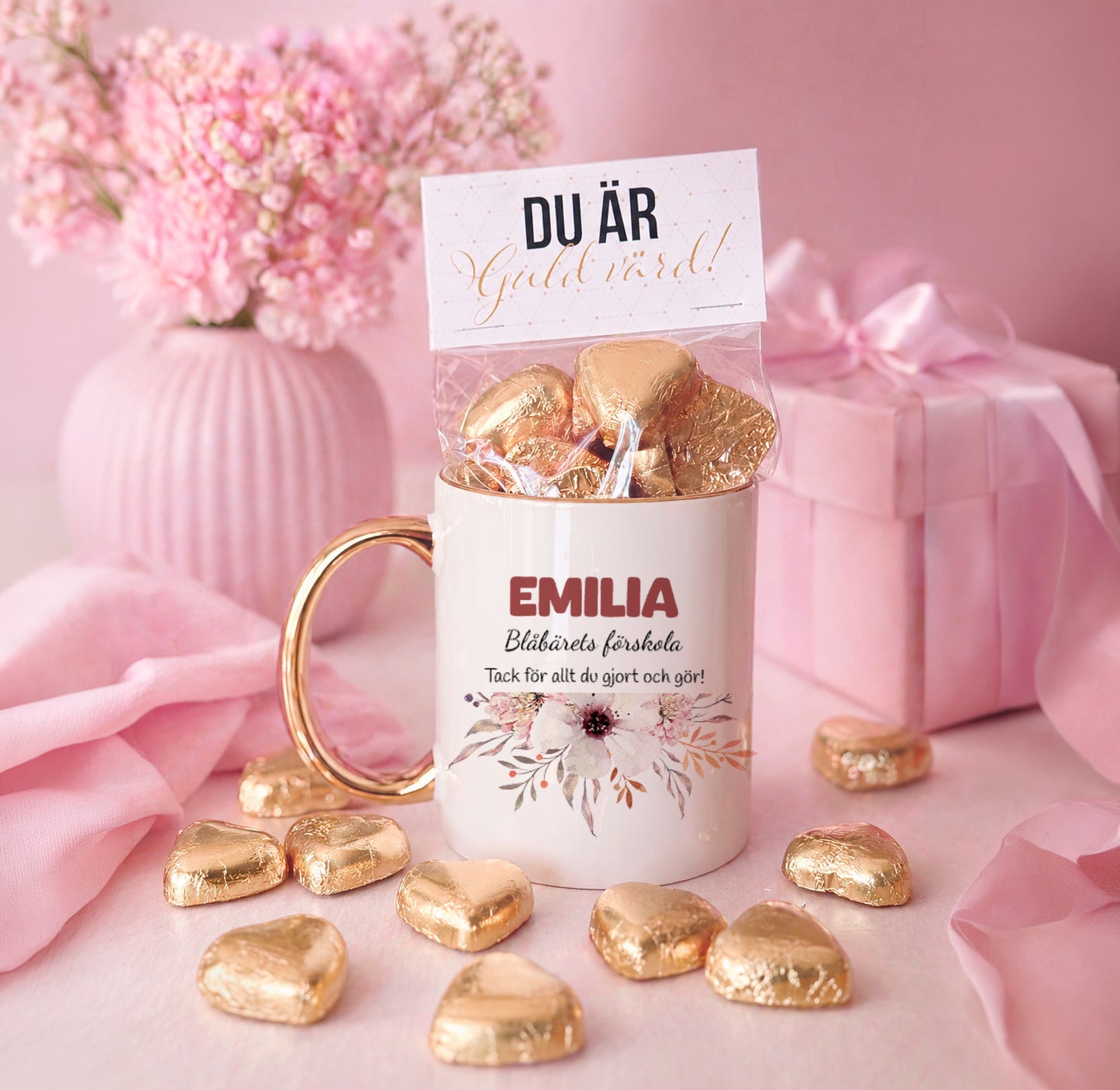 Du är guld värd | Personlig mugg & Choklad