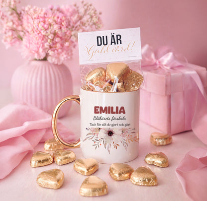 Du är guld värd | Personlig mugg & Choklad