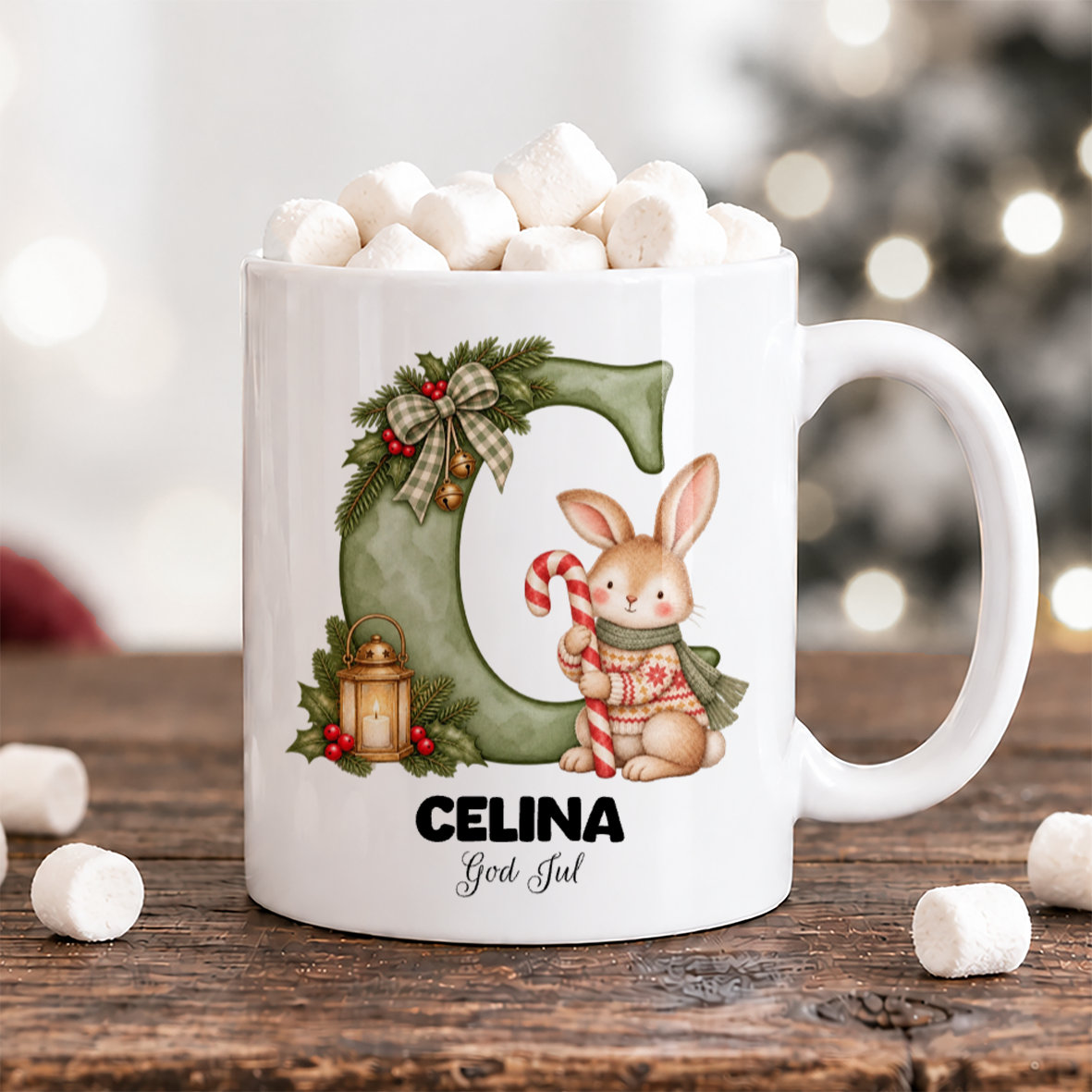 Julbokstav | Grön | Personlig julmugg