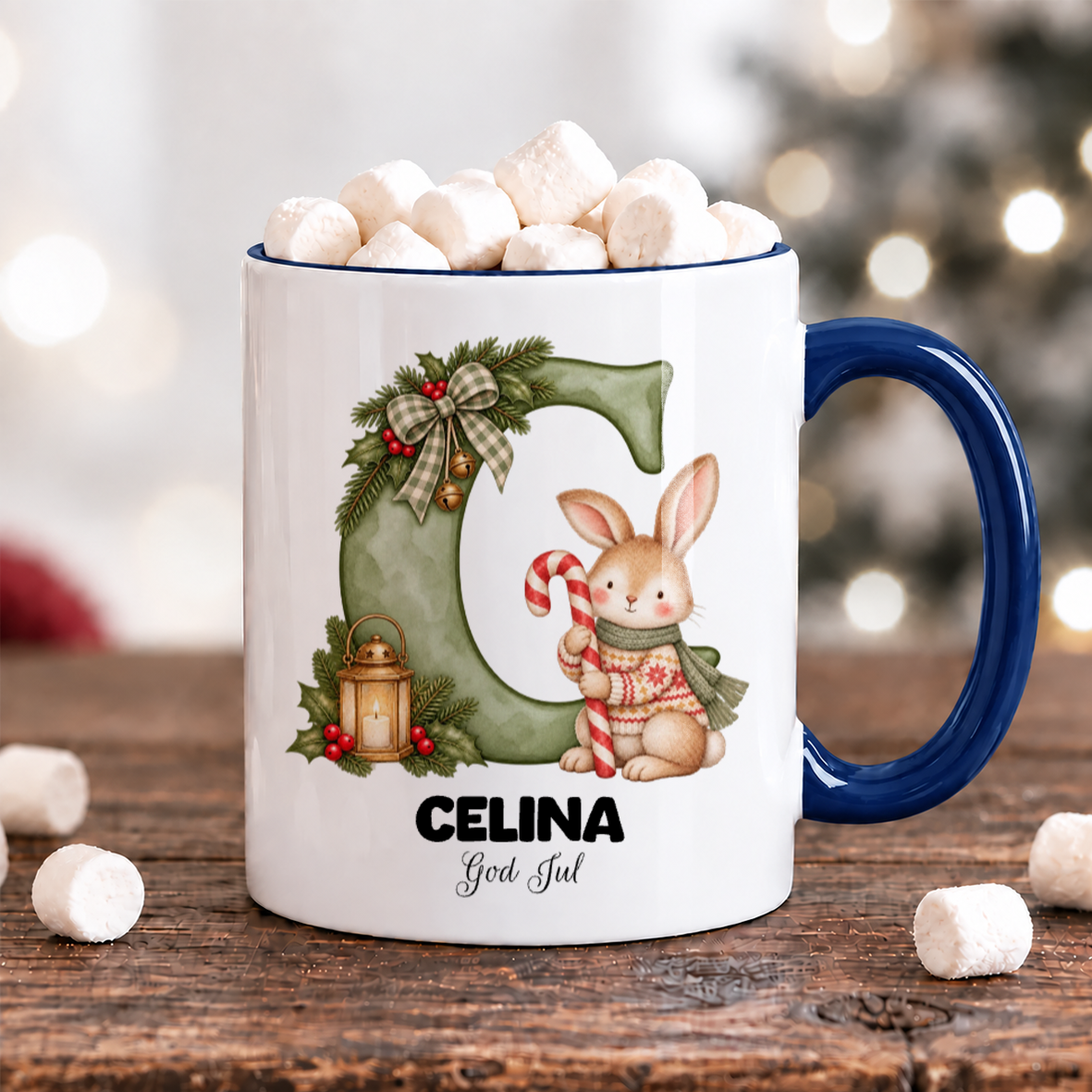 Julbokstav | Grön | Personlig julmugg