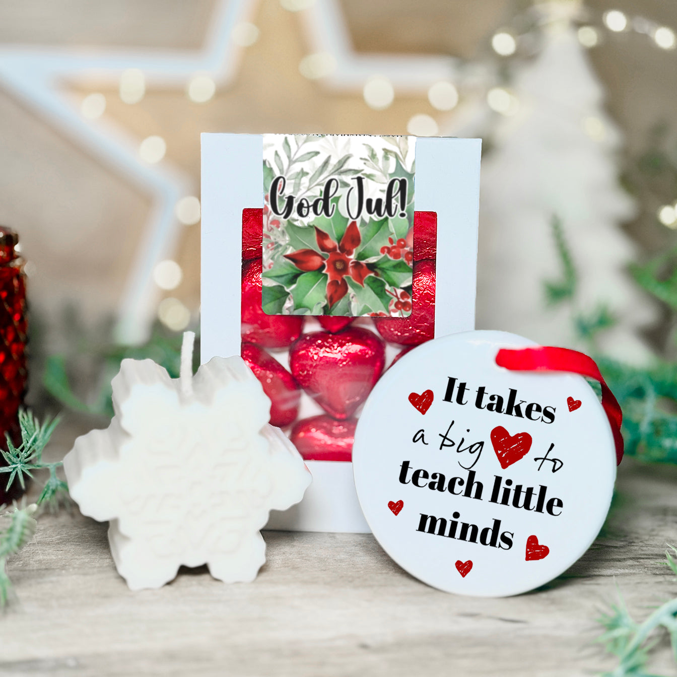 Julklapp till fröken & pedagog | Chokladask, juldekoration & ljus