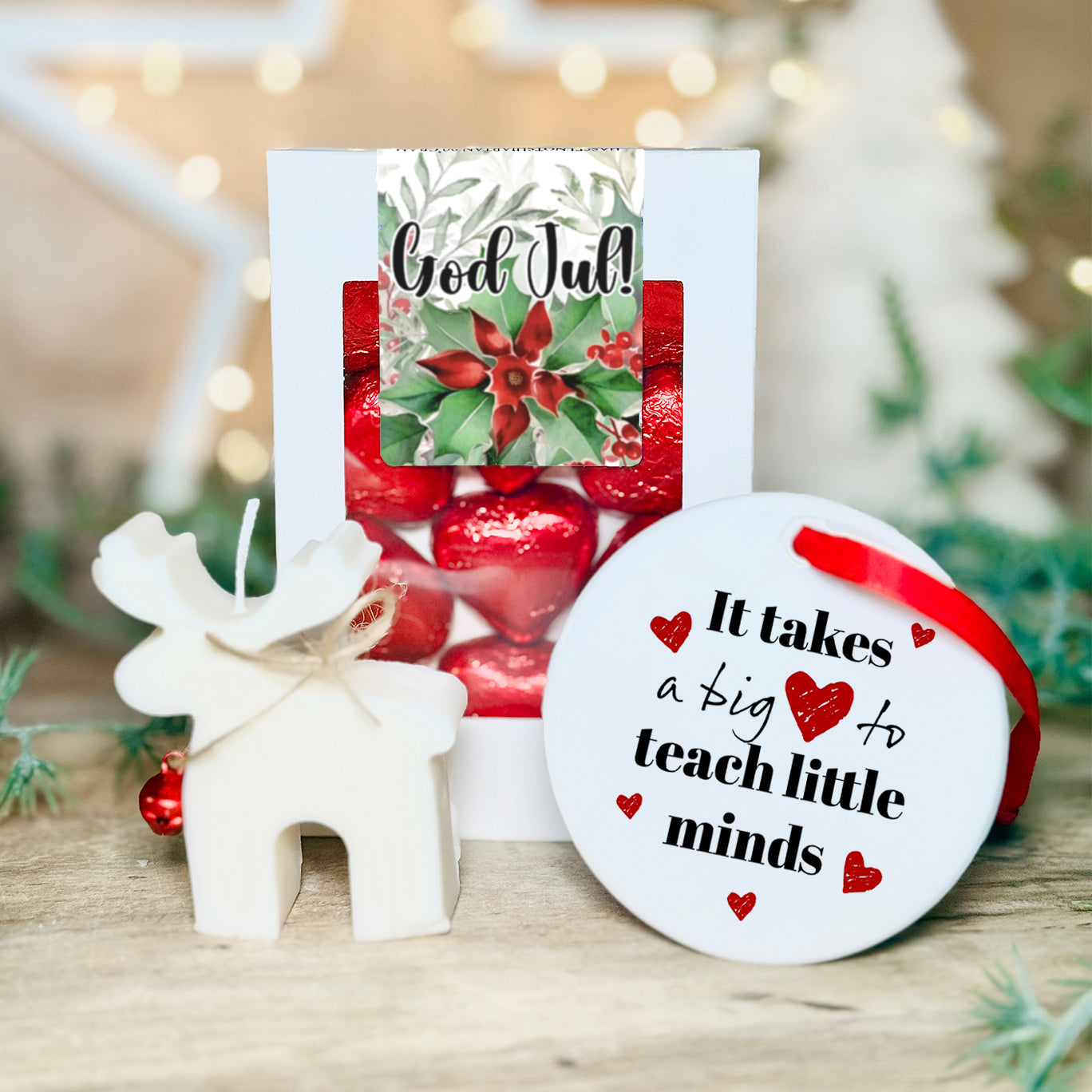 Julklapp till fröken & pedagog | Chokladask, juldekoration & ljus