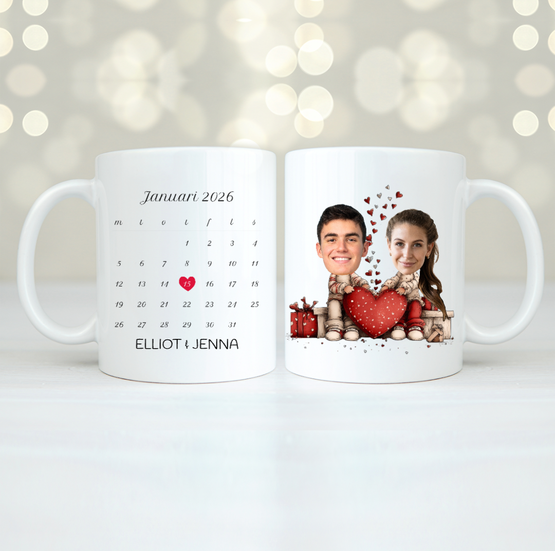 Kalender & ansikten | Personlig mugg