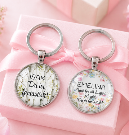 Blommor & Egen text | Nyckelring