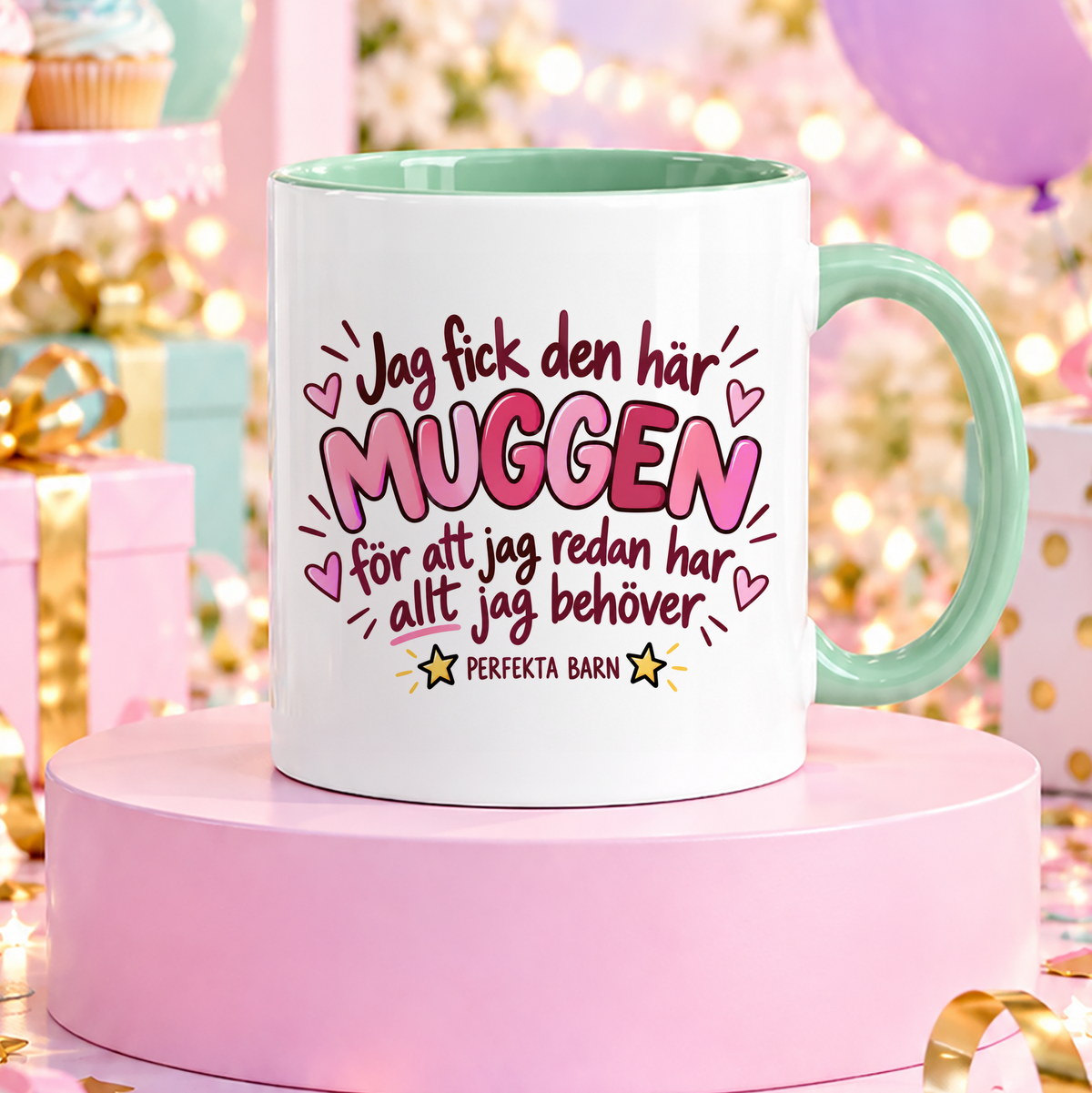 Från perfekta barn | Rosa | Rolig mugg