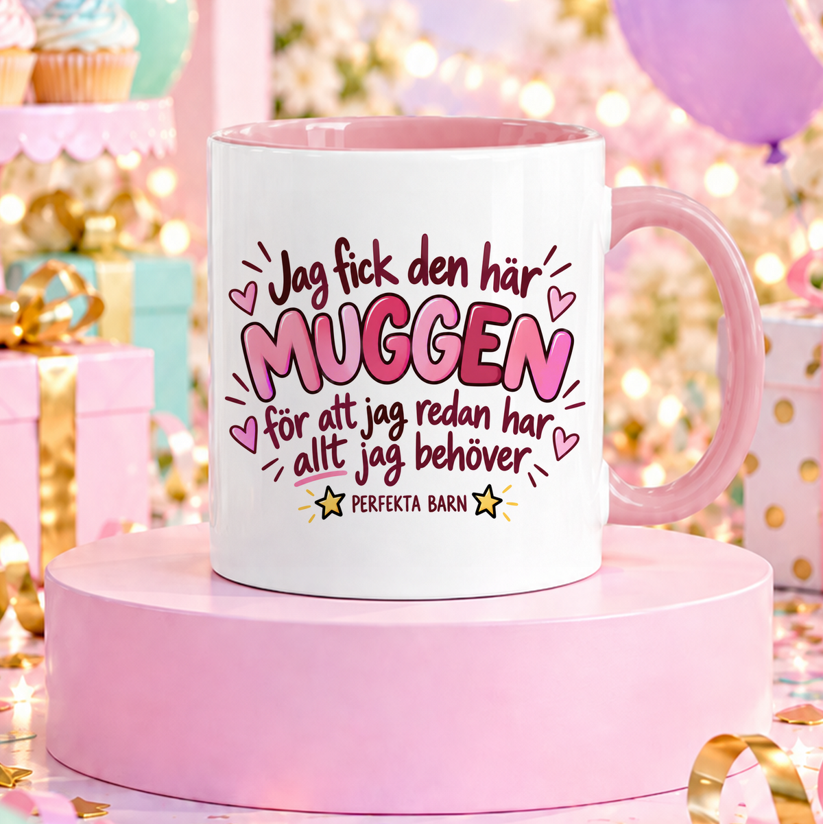 Från perfekta barn | Rosa | Rolig mugg
