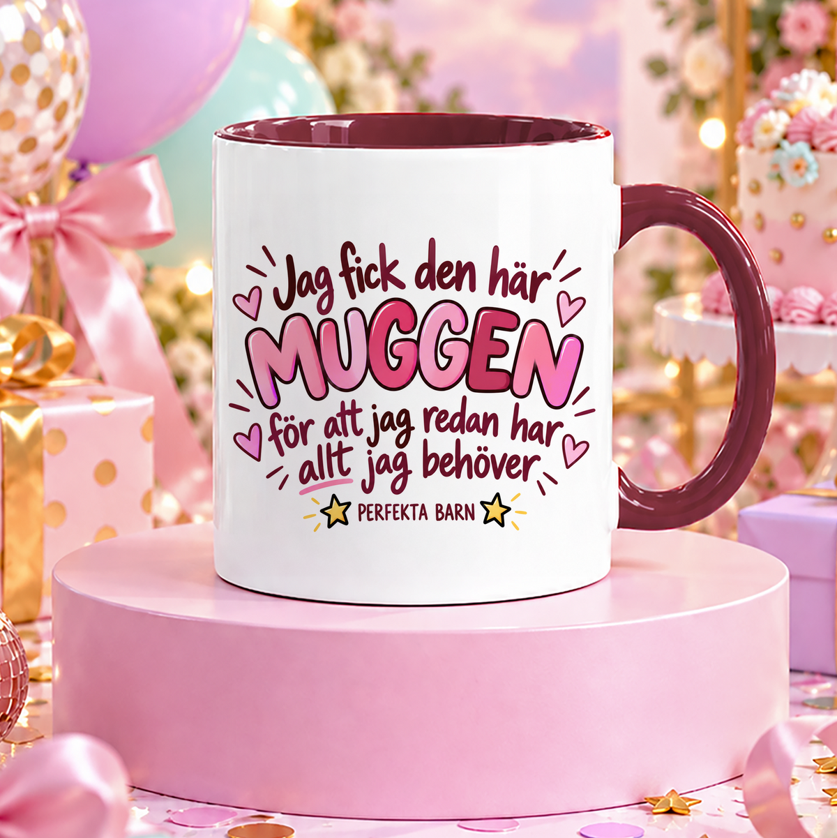 Från perfekta barn | Rosa | Rolig mugg