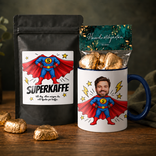 Presentpaket | Superhjälte | Mugg, kaffe & godis