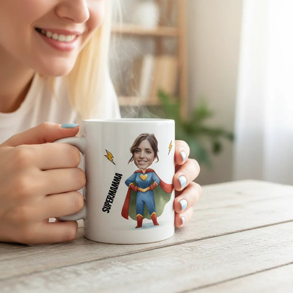 Supermamma | Ansikte | Personlig mugg